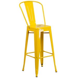 EMMA + OLIVER Commercial 24" Round Yellow Metal Indoor-Outdoor Bar Table Set-2 Cafe Stools