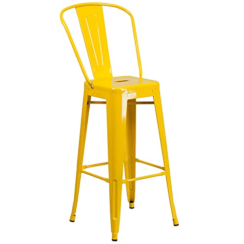 EMMA + OLIVER Commercial 24" Round Yellow Metal Indoor-Outdoor Bar Table Set-2 Cafe Stools