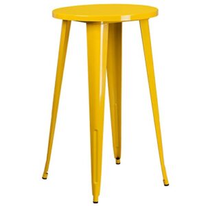 EMMA + OLIVER Commercial 24" Round Yellow Metal Indoor-Outdoor Bar Table Set-2 Cafe Stools