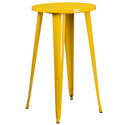 EMMA + OLIVER Commercial 24" Round Yellow Metal Indoor-Outdoor Bar Table Set-2 Cafe Stools