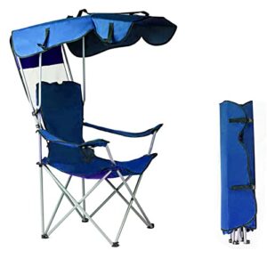 plko camping chairs with canopy, portable quad lawn chair for adults, folding recliner chair with cup holder outdoor events and shade,support 350 lbs,light blue