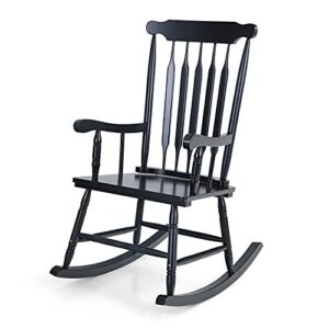 MFSTUDIO Patio Rocking Chair for Porch,Garden,Backyard,Indoor&Outdoor Wooden Frame Rocker Single Chair,Black