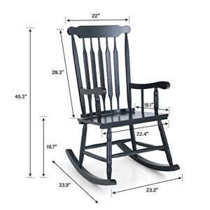 MFSTUDIO Patio Rocking Chair for Porch,Garden,Backyard,Indoor&Outdoor Wooden Frame Rocker Single Chair,Black