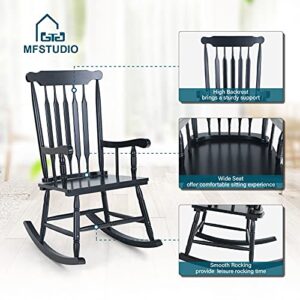 MFSTUDIO Patio Rocking Chair for Porch,Garden,Backyard,Indoor&Outdoor Wooden Frame Rocker Single Chair,Black