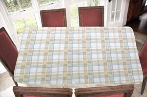 laminet elastic fitted table cover – harvest plaid (beige) – oblong/oval – fits tables up to 48 x 68”