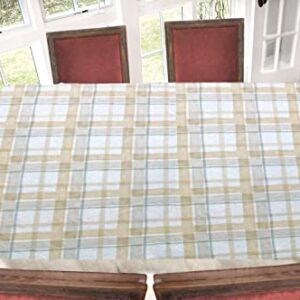 LAMINET Elastic Fitted Table Cover - Harvest Plaid (Beige) - Oblong/Oval - Fits Tables up to 48 x 68”