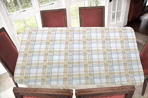 LAMINET Elastic Fitted Table Cover - Harvest Plaid (Beige) - Oblong/Oval - Fits Tables up to 48 x 68”