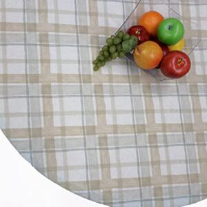 LAMINET Elastic Fitted Table Cover - Harvest Plaid (Beige) - Oblong/Oval - Fits Tables up to 48 x 68”