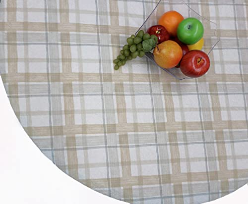 LAMINET Elastic Fitted Table Cover - Harvest Plaid (Beige) - Oblong/Oval - Fits Tables up to 48 x 68”