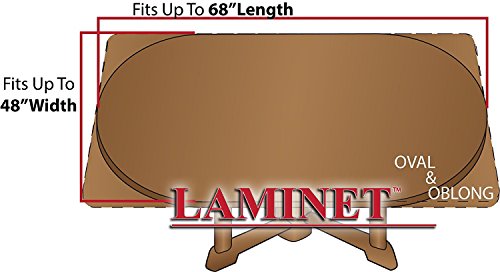 LAMINET Elastic Fitted Table Cover - Harvest Plaid (Beige) - Oblong/Oval - Fits Tables up to 48 x 68”