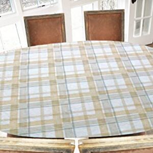 LAMINET Elastic Fitted Table Cover - Harvest Plaid (Beige) - Oblong/Oval - Fits Tables up to 48 x 68”