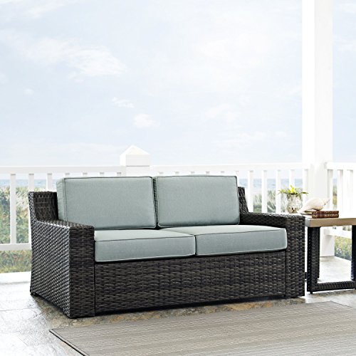 Crosley Furniture KO70102BR Beaufort Outdoor Wicker Loveseat, Brown with Mist Cushions