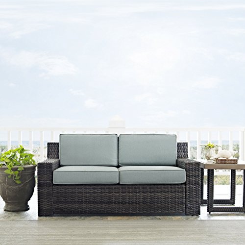 Crosley Furniture KO70102BR Beaufort Outdoor Wicker Loveseat, Brown with Mist Cushions