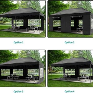 JOINATRE S-69 10'x20' Heavy Duty Pop Up Canopy Tent, Commercial Instant Canopy with Sidewalls, Outdoor Canopy Tent with 4 Sand Bags & Roller Bag, Waterproof Tent for Patio, Backyard, Garden, Black