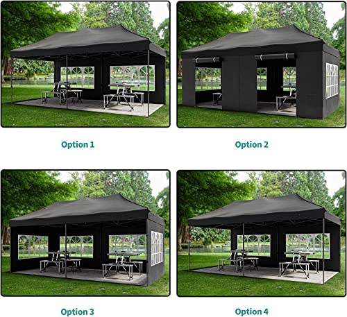 JOINATRE S-69 10'x20' Heavy Duty Pop Up Canopy Tent, Commercial Instant Canopy with Sidewalls, Outdoor Canopy Tent with 4 Sand Bags & Roller Bag, Waterproof Tent for Patio, Backyard, Garden, Black