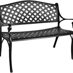 TITIMO 41” Outdoor Garden Bench with Armrests Sturdy Cast Aluminum Porch Loveseat Chair for All-Weather Patio Park Path Yard Lawn Work Entryway Decor Deck (Black)