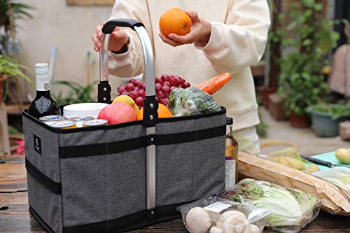 ALLCAMP OUTDOOR GEAR Folding Picnic Basket/Grocery Basket/Laundry Basket /28L Extra Large Market Baske Collapsible Portable(Large-Gray)