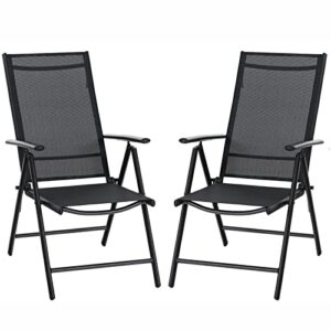 sophia & william patio foldable dining chairs set of 2, outdoor folding sling chairs 7 levels adjustable, high back portable chairs for porch, poolside, patio, garden, balcony, backyard, black