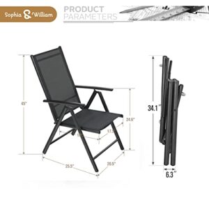 Sophia & William Patio Foldable Dining Chairs Set of 2, Outdoor Folding Sling Chairs 7 Levels Adjustable, High Back Portable Chairs for Porch, Poolside, Patio, Garden, Balcony, Backyard, Black