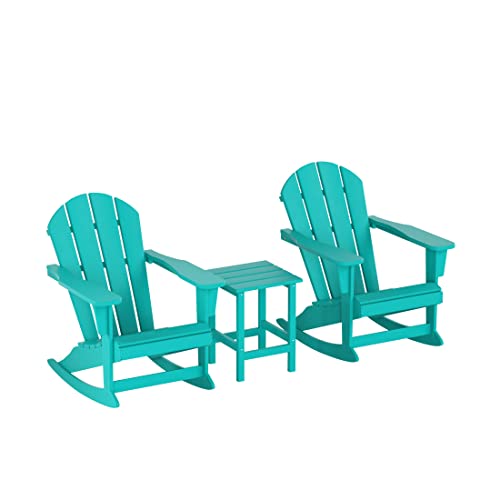 WestinTrends Malibu 3 Piece Outdoor Rocking Chair Set, All Weather Poly Lumber Porch Patio Adirondack Rocking Chair Set of 2 with Side Table, Turquoise