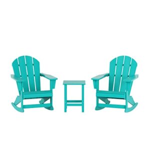 WestinTrends Malibu 3 Piece Outdoor Rocking Chair Set, All Weather Poly Lumber Porch Patio Adirondack Rocking Chair Set of 2 with Side Table, Turquoise