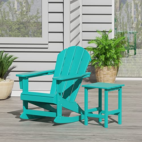 WestinTrends Malibu 3 Piece Outdoor Rocking Chair Set, All Weather Poly Lumber Porch Patio Adirondack Rocking Chair Set of 2 with Side Table, Turquoise