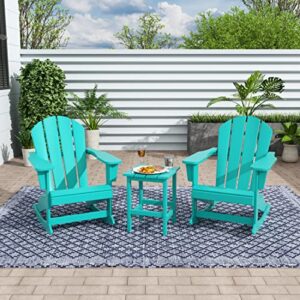 WestinTrends Malibu 3 Piece Outdoor Rocking Chair Set, All Weather Poly Lumber Porch Patio Adirondack Rocking Chair Set of 2 with Side Table, Turquoise