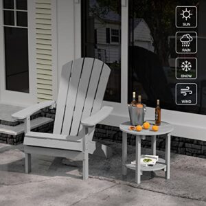 YEFU Adirondack Chair 3-Piece Set （Grey with 2 Oversized Plastic Adirondack Chair with Cup-Holder + an Outdoor Double Outdoor Side Table