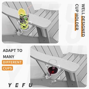 YEFU Adirondack Chair 3-Piece Set （Grey with 2 Oversized Plastic Adirondack Chair with Cup-Holder + an Outdoor Double Outdoor Side Table