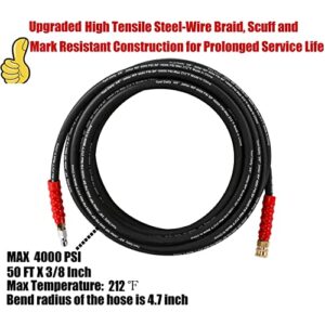 Tool Daily Pressure Washer Hose, 3/8 Inch x 50 FT, Quick Connect, 4000 PSI, High Tensile Wire Braided