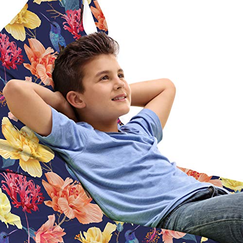 Ambesonne Hummingbird Lounger Chair Bag, Botanical Tropical Hawaiian Natural Illustration of Various Flowers and Birds, High Capacity Storage with Handle Container, Lounger Size, Multicolor