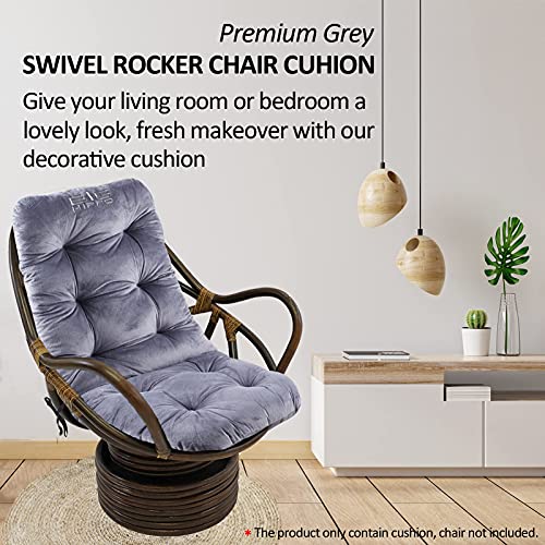 Big Hippo Solid Twill Swivel Rocker Chair Cushion, Rocking Chair Cushion,Soft Thicken Rocking Chair Cushion with Ties for Outdoor Indoor Home Office,Gray 48" x18"