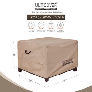 ULTCOVER Waterproof Patio Ottoman Cover Square Outdoor Side Table Furniture Covers Size 20L x 20W x 18H inch