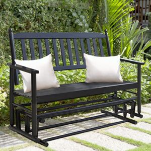 veikou outdoor glider bench, 2 person patio glider swing bench with wider armrest, wooden rocking chair loveseat for backyard, porch, balcony, black