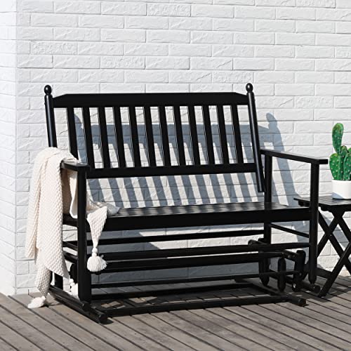 VEIKOU Outdoor Glider Bench, 2 Person Patio Glider Swing Bench with Wider Armrest, Wooden Rocking Chair Loveseat for Backyard, Porch, Balcony, Black