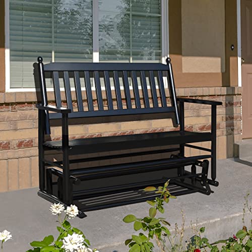 VEIKOU Outdoor Glider Bench, 2 Person Patio Glider Swing Bench with Wider Armrest, Wooden Rocking Chair Loveseat for Backyard, Porch, Balcony, Black