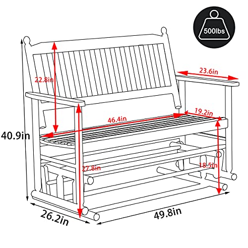 VEIKOU Outdoor Glider Bench, 2 Person Patio Glider Swing Bench with Wider Armrest, Wooden Rocking Chair Loveseat for Backyard, Porch, Balcony, Black