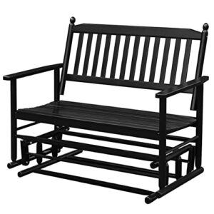 VEIKOU Outdoor Glider Bench, 2 Person Patio Glider Swing Bench with Wider Armrest, Wooden Rocking Chair Loveseat for Backyard, Porch, Balcony, Black