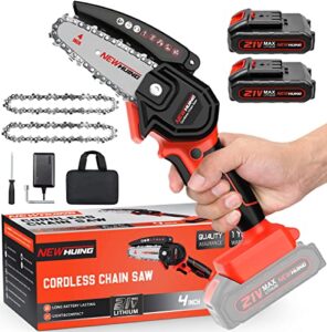 mini cordless chainsaw kit, upgraded 4″ one-hand handheld electric portable chainsaw, 21v rechargeable battery operated, for tree trimming and branch wood cutting by new huing