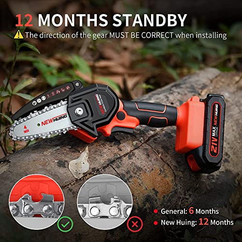 Mini Cordless Chainsaw Kit, Upgraded 4" One-Hand Handheld Electric Portable Chainsaw, 21V Rechargeable Battery Operated, for Tree Trimming and Branch Wood Cutting by New Huing