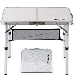 YihuiKo 24''x16'' Folding Camping Table - Portable Aluminum Small Picnic Folding Table - Adjustable Height Outdoor Camp Table for Picnic, Boat, Mini Van, Truckers, RV