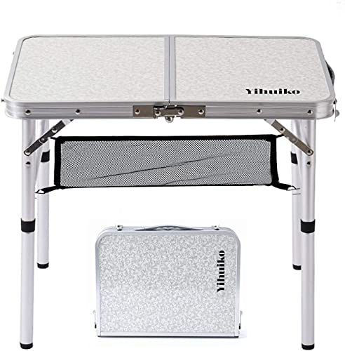 YihuiKo 24''x16'' Folding Camping Table - Portable Aluminum Small Picnic Folding Table - Adjustable Height Outdoor Camp Table for Picnic, Boat, Mini Van, Truckers, RV