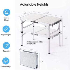 YihuiKo 24''x16'' Folding Camping Table - Portable Aluminum Small Picnic Folding Table - Adjustable Height Outdoor Camp Table for Picnic, Boat, Mini Van, Truckers, RV