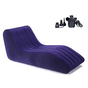 ptlsy inflatable lounge chair for adult,chair sofa with household air pump, s-shape air sofa couch, inflatable lounge deck chair multi-function for indoor livingroom bedroom indoor outdoor (blue)