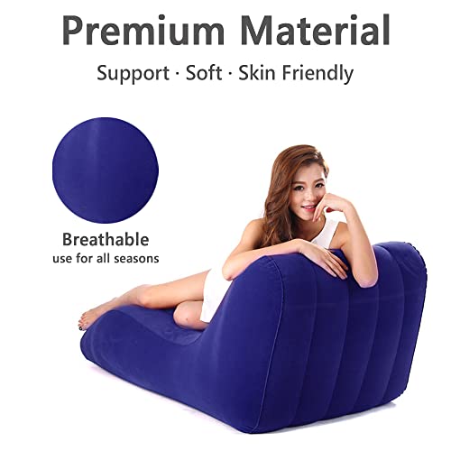 ptlsy Inflatable Lounge Chair for Adult,Chair Sofa with Household Air Pump, S-Shape Air Sofa Couch, Inflatable Lounge Deck Chair Multi-Function for Indoor Livingroom Bedroom Indoor Outdoor (Blue)