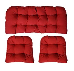 rsh decor indoor outdoor 3 piece wicker cushion set loveseat settee & 2 matching chair cushions – sunbrella canvas jockey red
