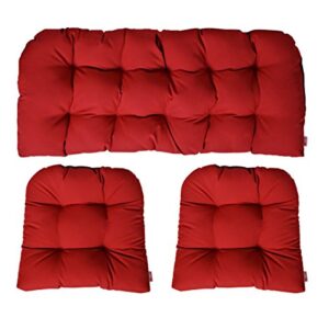 RSH DECOR Indoor Outdoor 3 Piece Wicker Cushion Set Loveseat Settee & 2 Matching Chair Cushions - Sunbrella Canvas Jockey Red