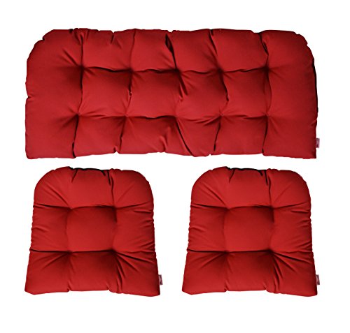 RSH DECOR Indoor Outdoor 3 Piece Wicker Cushion Set Loveseat Settee & 2 Matching Chair Cushions - Sunbrella Canvas Jockey Red