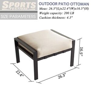 Sports Festival Patio Ottoman Metal Footstool with Soft Thick Cushion Small Seat Outdoor Furniture for Garden Yard Deck, Beige