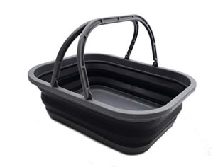 sammart 12l (3.17 gallon) collapsible tub with handle – portable outdoor picnic basket/crater – foldable shopping bag – space saving storage container (1, grey/black)